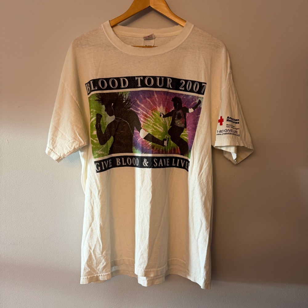 Vintage 2007 American Red Cross Blood Tour T-Shirt White XL Anvil Graphic Tee
